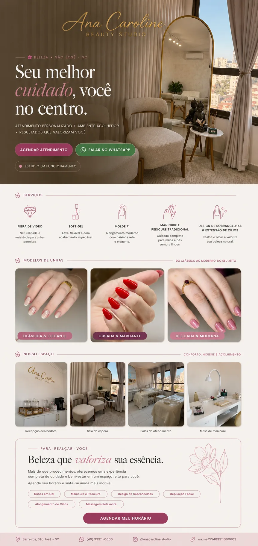 Projeto de site para Ana Caroline Beauty Studio