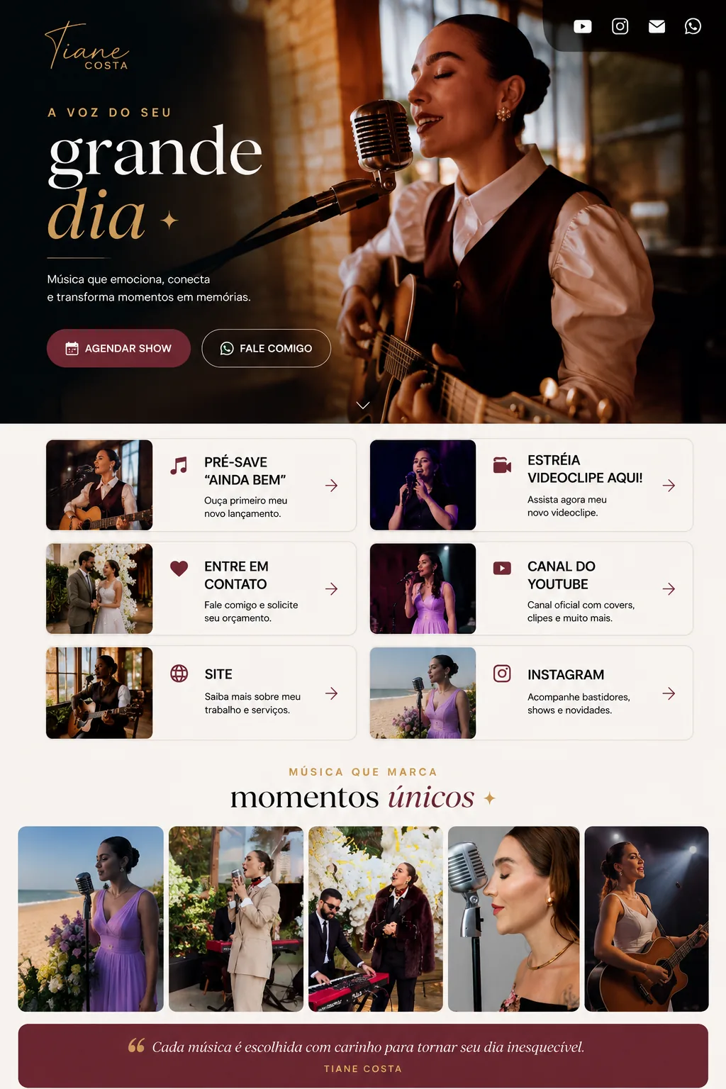 Projeto de site para a cantora Tiane Costa